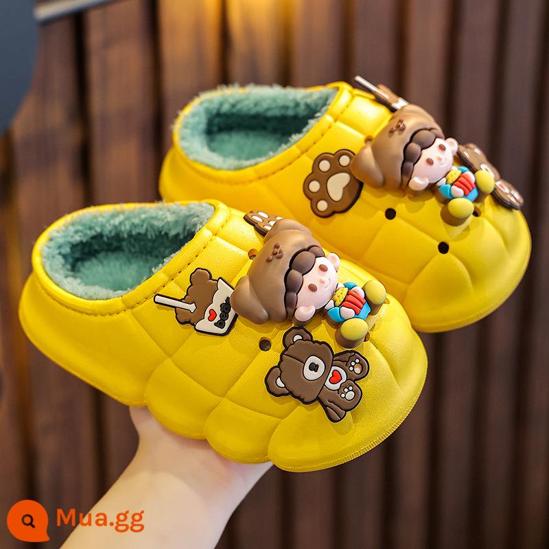 Bé cotton trẻ em Slipper Mùa đông Boys and Girls 'Nội thất không thấm nước cho Senting Túi và cha mẹ -Chuông bông nhà dễ thương - dép màu vàng