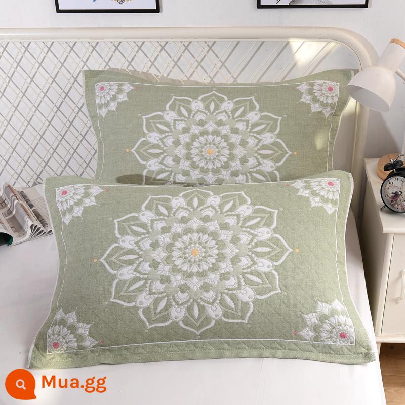 Khăn gối cotton nguyên chất cotton gạc dày vài gối đầu khăn một đôi người lớn Plus bốn mùa gối đơn bao khăn - Đĩa xanh 1 đôi