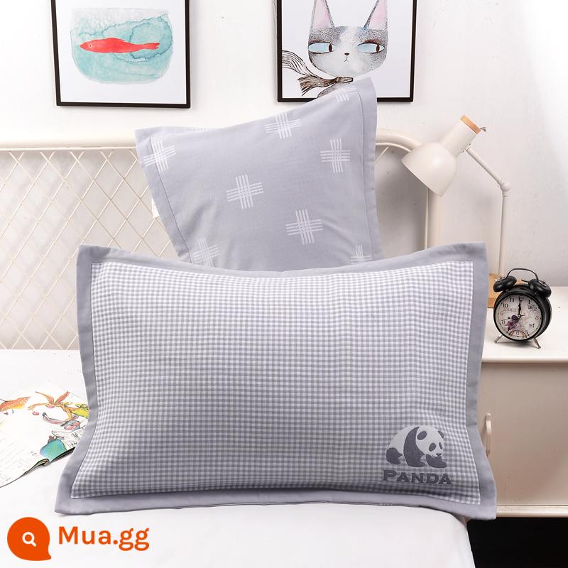 Vỏ gối bằng gạc bông nguyên chất một cặp vỏ gối bằng cotton dày và to đầy đủ Vỏ gối cho người lớn thấm mồ hôi và thoáng khí - Bamboo Panda Grey (cặp)