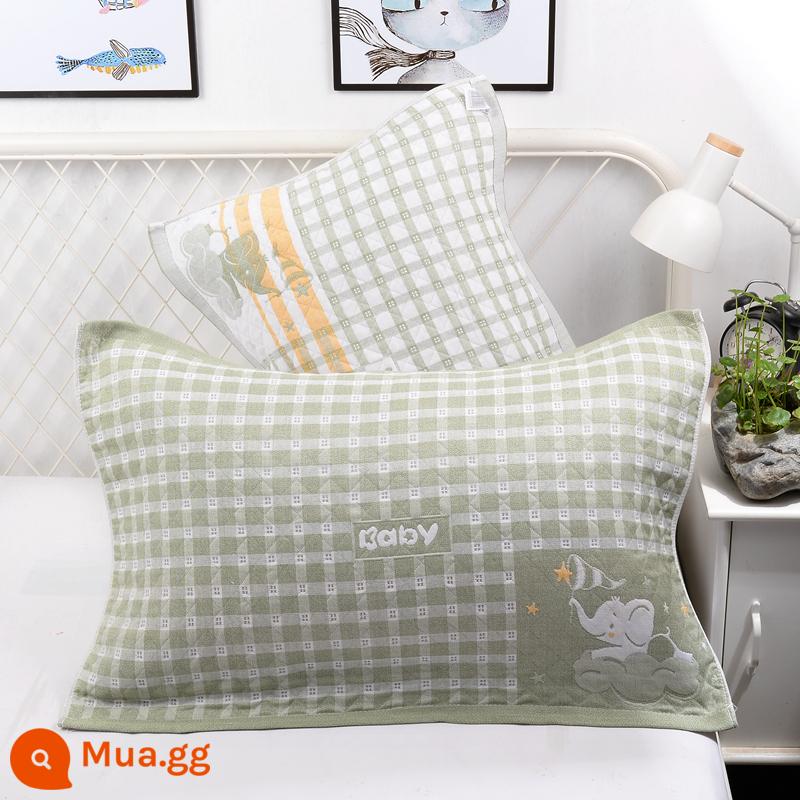 Khăn gối cotton nguyên chất cotton gạc dày vài gối đầu khăn một đôi người lớn Plus bốn mùa gối đơn bao khăn - 1 đôi voi lưới nhỏ màu xanh lá cây