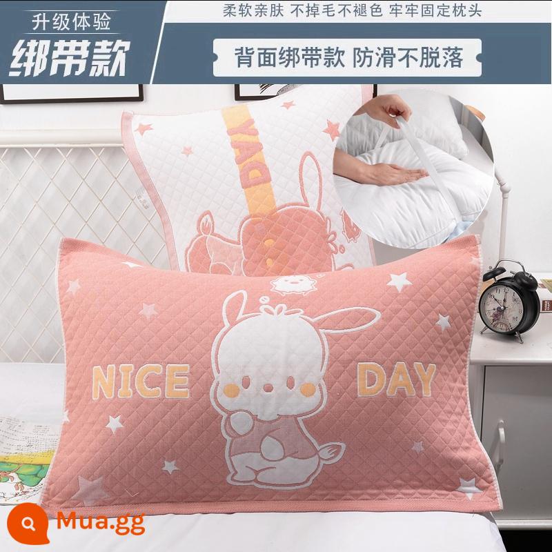 Khăn gối cotton nguyên chất cotton gạc dày vài gối đầu khăn một đôi người lớn Plus bốn mùa gối đơn bao khăn - [Dây đeo] Bột Dudu 1 đôi