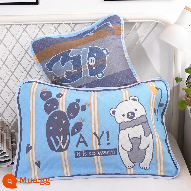 Khăn gối trẻ em cotton nguyên chất 6 lớp gạc hoạt hình cho bé thấm hút mồ hôi và thoáng khí khăn gối cotton cho bé mẫu giáo mùa hè - Koala xanh 1 đôi