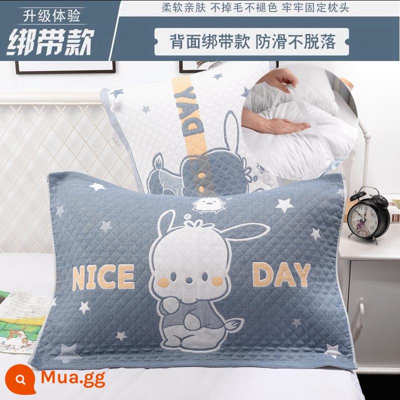 Khăn gối cotton nguyên chất cotton gạc dày vài gối đầu khăn một đôi người lớn Plus bốn mùa gối đơn bao khăn - [Dây đeo] Dudu xanh 1 đôi