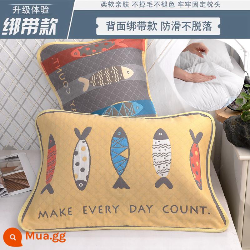 Khăn gối trẻ em cotton nguyên chất 6 lớp gạc hoạt hình cho bé thấm hút mồ hôi và thoáng khí khăn gối cotton cho bé mẫu giáo mùa hè - 1 đôi quai/cá nhỏ màu vàng