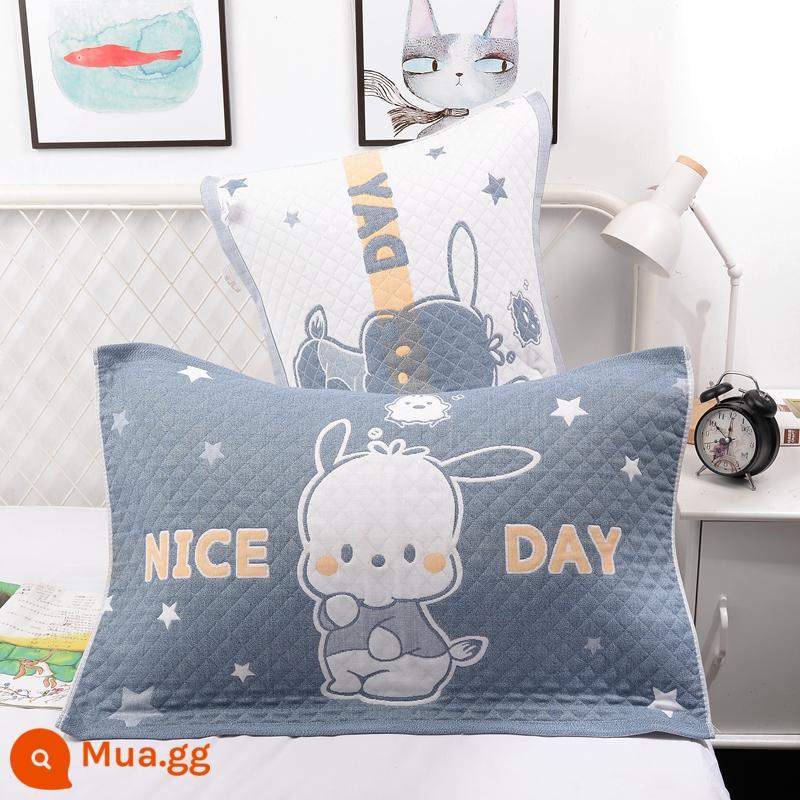 Khăn gối cotton nguyên chất cotton gạc dày vài gối đầu khăn một đôi người lớn Plus bốn mùa gối đơn bao khăn - Dudu xanh 1 đôi