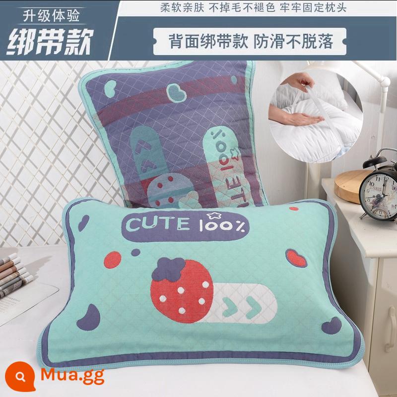 Khăn gối trẻ em cotton nguyên chất 6 lớp gạc hoạt hình cho bé thấm hút mồ hôi và thoáng khí khăn gối cotton cho bé mẫu giáo mùa hè - 1 đôi quai/màu xanh dâu