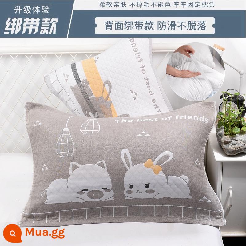 Khăn gối cotton nguyên chất cotton gạc dày vài gối đầu khăn một đôi người lớn Plus bốn mùa gối đơn bao khăn - [Dây đeo] 1 đôi lạc đà xinh xắn