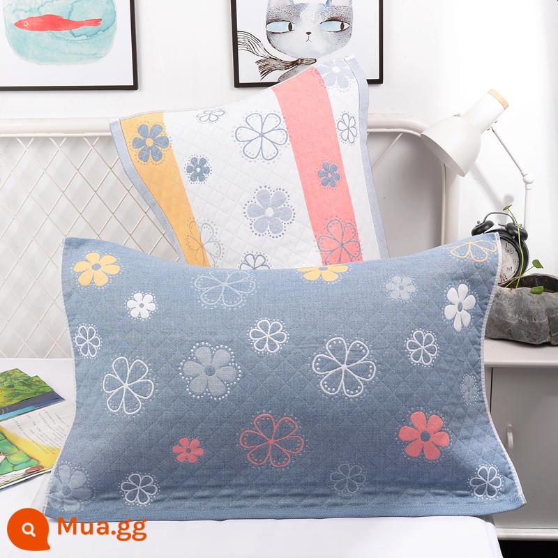 Khăn gối cotton nguyên chất cotton gạc dày vài gối đầu khăn một đôi người lớn Plus bốn mùa gối đơn bao khăn - 1 đôi nhỏ màu xanh may mắn