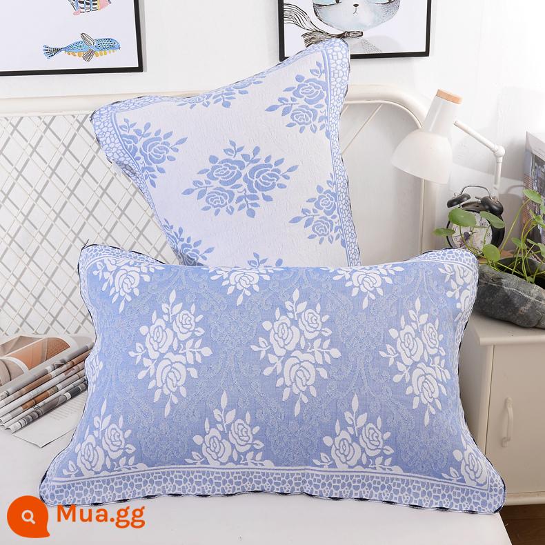 Khăn gối cotton nguyên chất cotton gạc dày vài gối đầu khăn một đôi người lớn Plus bốn mùa gối đơn bao khăn - 1 đôi hoa hồng