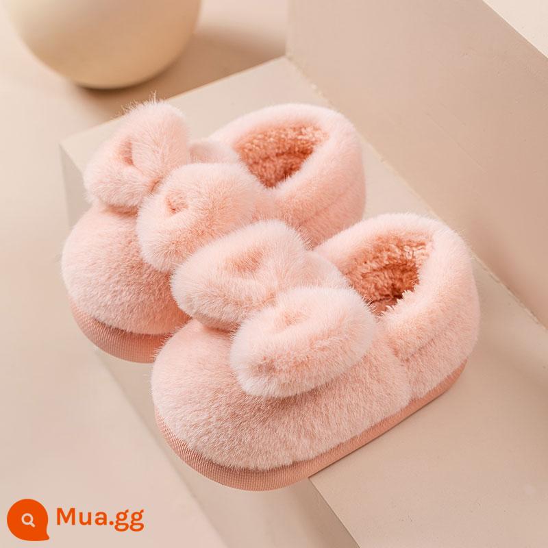 Túi đựng dép bông cho bé trai và bé gái trong nhà mùa đông giày cotton ấm áp chống trượt cho bé cỡ trung và lớn Dép lông thú cha mẹ và con cái - nơ hồng