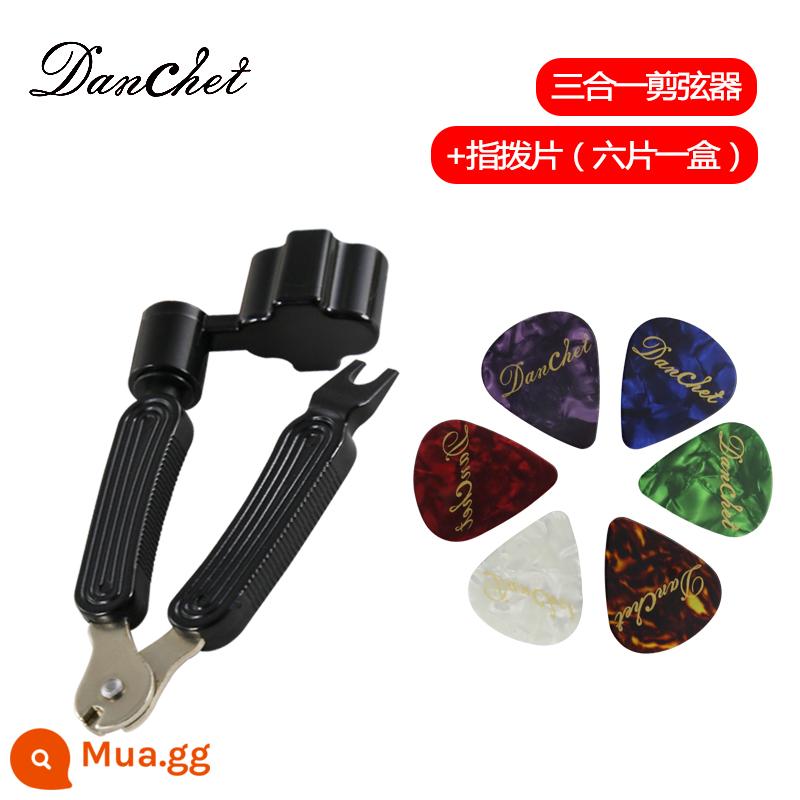 Dụng cụ thay dây ba trong một dây đàn guitar, dụng cụ cắt dây đàn guitar acoustic dân gian, dụng cụ cắt dây, cuộn dây, dụng cụ kéo đinh và phụ kiện nón - Dụng cụ thay dây + gắp ngón tay (6 cái/hộp)