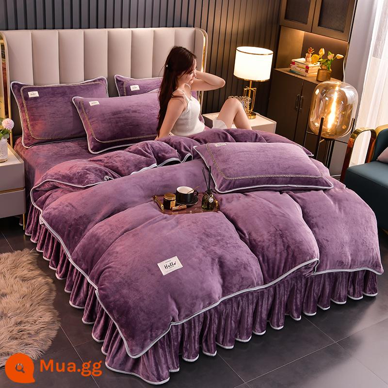 Mùa đông rắn -màu velvet velvet bốn tấm nhung nhung nhung vạt vạt vạt lai tấm được đặt trên giường của 4 miếng - Purple-M [gói chống rụng tóc tĩnh điện dành cho bà mẹ và trẻ sơ sinh]