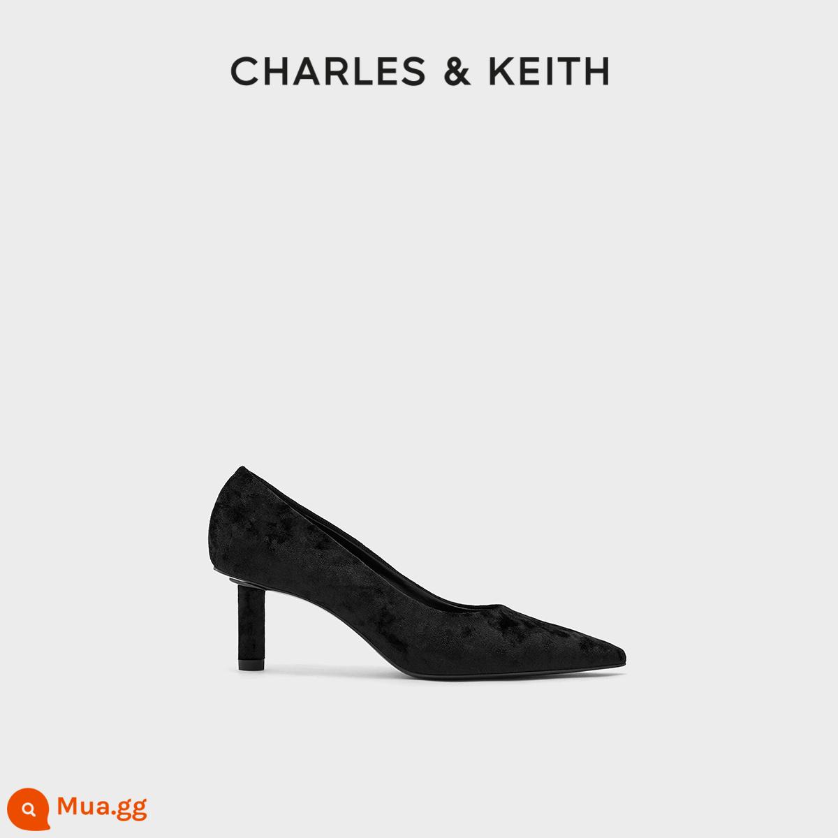 Giày nữ CHARLES&KEITH thu đông CK1-60280318 giày nữ cao gót mũi nhọn nhung trơn màu - đen đen