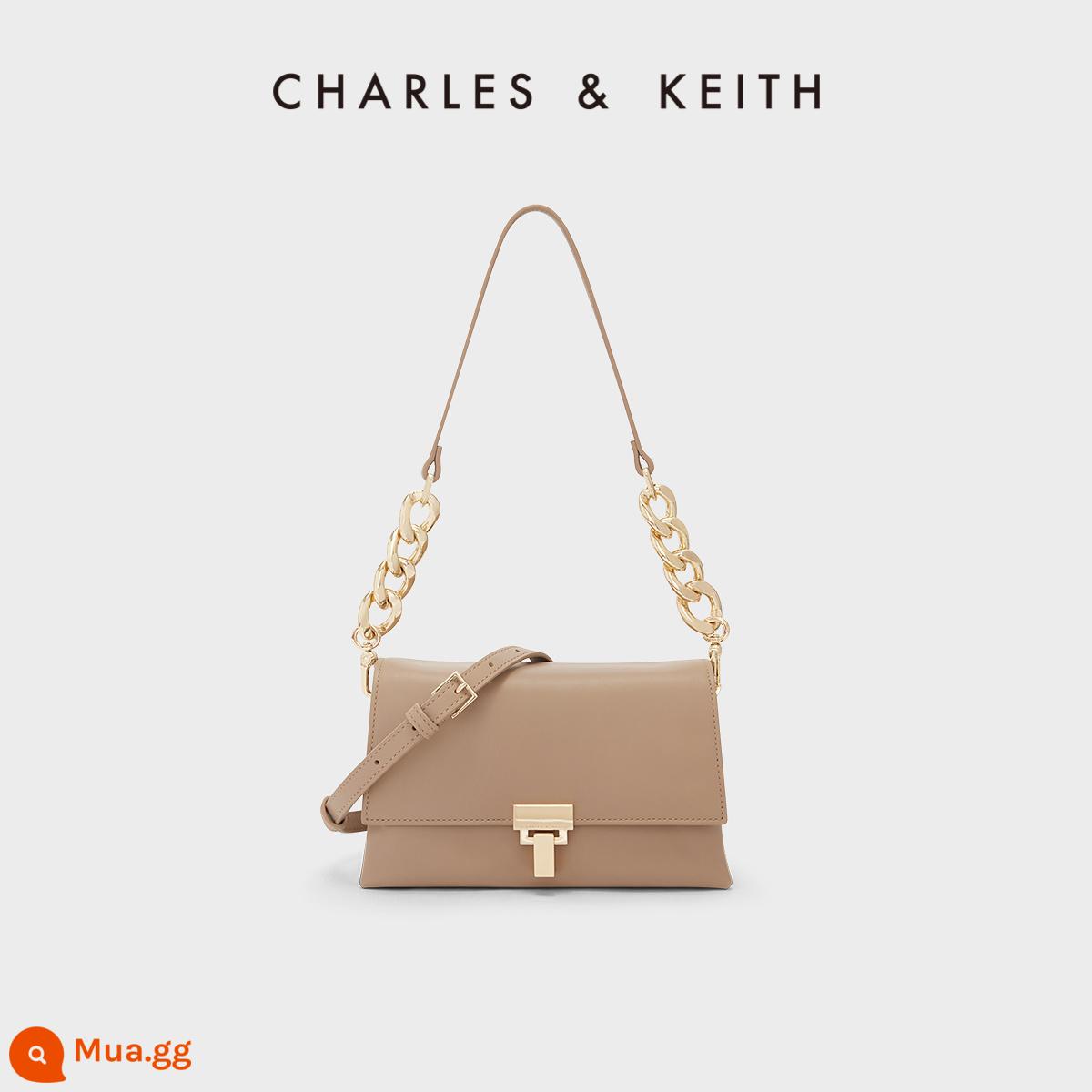 Túi xách nữ mùa thu đông CHARLES&KEITH SL2-20671166 Túi đeo chéo dây chuyền đi lại nữ sát nách túi vuông - Màu thịt khỏa thân