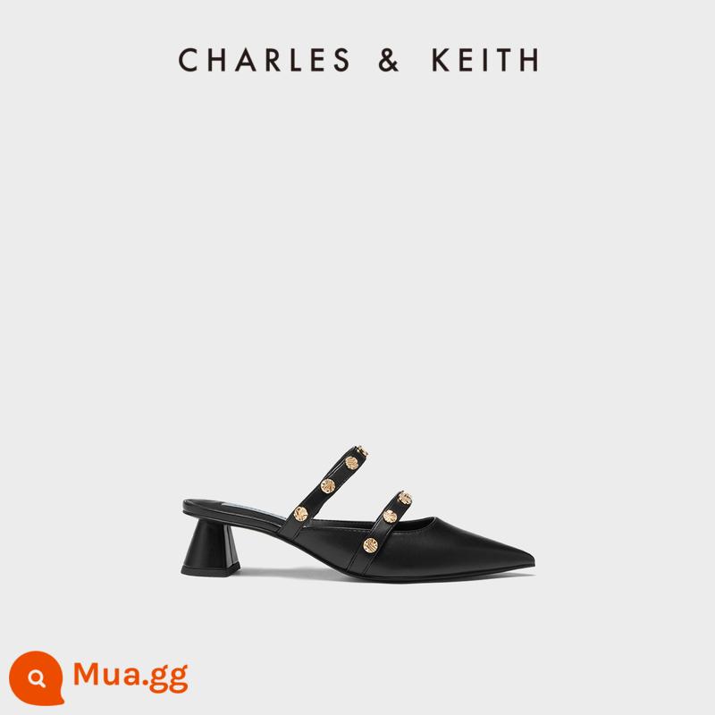 CHARLES&KEITH23 xuân hè mới CK1-61720134 trang trí kim loại giày Muller gót nhọn dày nữ - đen đen