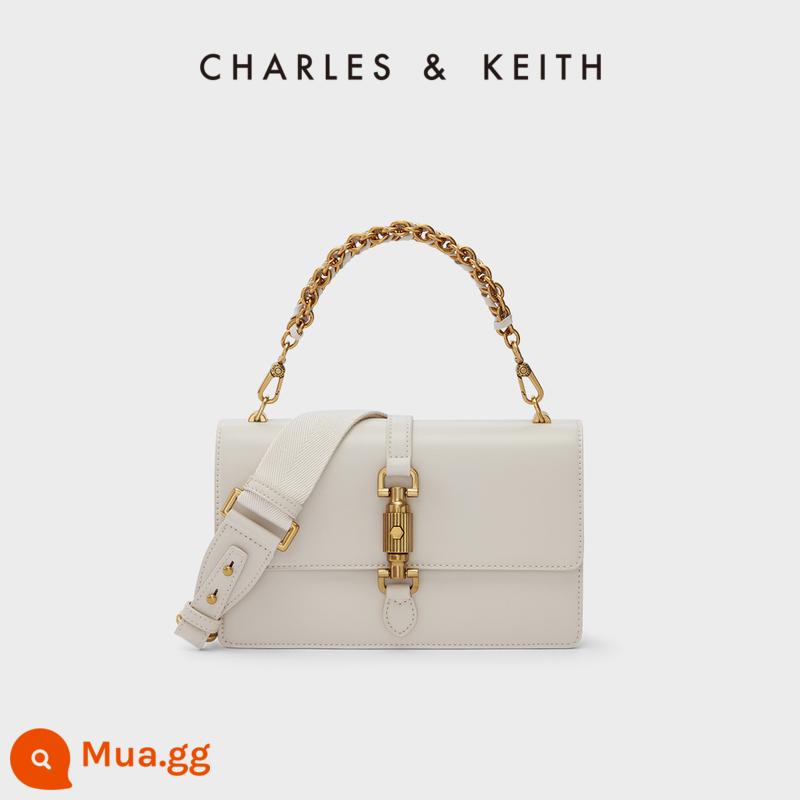 Túi xách nữ mùa thu CHARLES & KEITH CK2-20671271 Túi xách nữ hình vuông nhỏ sơn dầu Túi đeo vai di động Túi Messenger - Kem trắng sữa