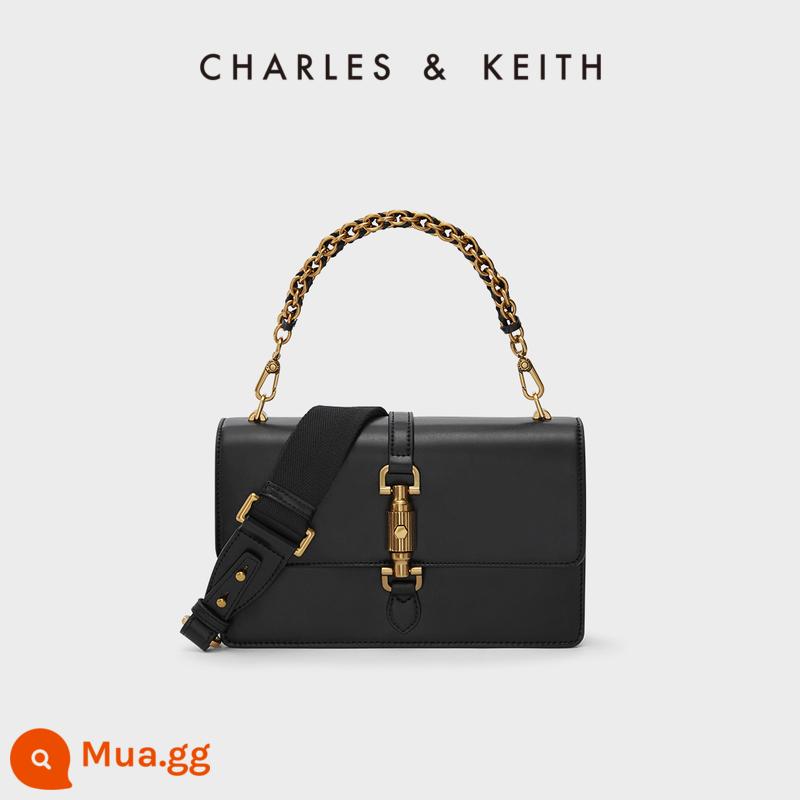 Túi xách nữ mùa thu CHARLES & KEITH CK2-20671271 Túi xách nữ hình vuông nhỏ sơn dầu Túi đeo vai di động Túi Messenger - đen đen