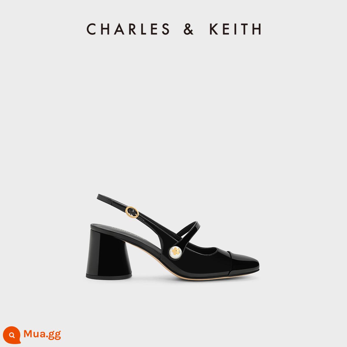 CHARLES&KEITH23 mùa hè mới CK1-61720149 Xăng-đan quai dày phối màu cho nữ - Bằng sáng chế màu đenMàu đen