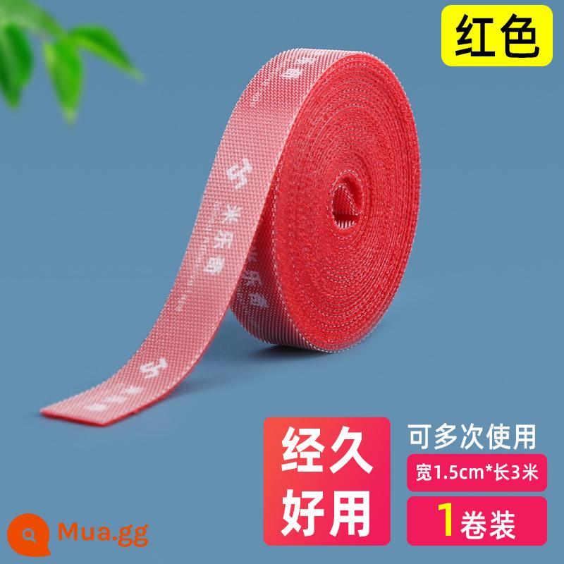 Thắt dây cáp khóa lỏng tự dính Velcro bó dây lưu trữ dây đeo cố định dây cáp tổ chức màu đen dây cáp - Đỏ rộng 1.5cm*dài 3m (1 cuộn)