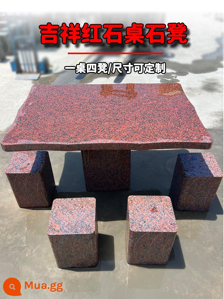 Bàn đá ghế đá sân vườn ngoài trời bộ nhà công viên hình chữ nhật đá granite đầu bàn ghế - Bàn và bốn chiếc ghế đẩu 120*85 màu đỏ tốt lành [đã bán hơn 1000]]