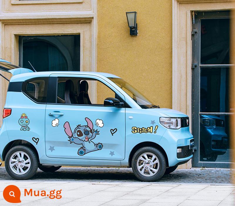 Wuling Hongguang miniev xe ô tô mini crayon nhỏ mới dán thế hệ thứ hai macarons phim hoạt hình dán trang trí cơ thể - Hai bên thân mẫu Stitch K