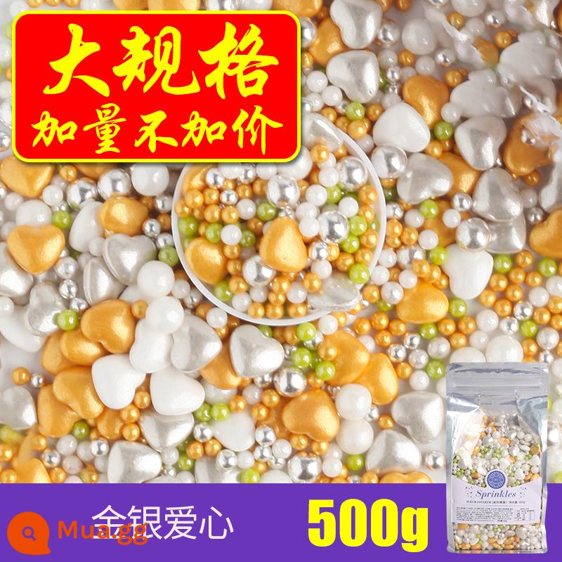 [500g Symphony] fc phương pháp khai thác bánh nướng trang trí hạt đường ăn được trân châu đường bánh sinh nhật đường kho báu sữa nóng - Vàng bạc tình yêu 500g [Số lượng lấy thêm không tính thêm giá]