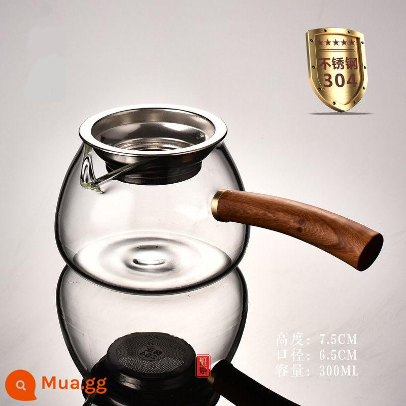 Dày Chịu Nhiệt Công Bằng Cốc Thủy Tinh Lọc Trà Một Bộ Bộ Tay Cầm Bên Nam Cốc Cao Borosilicate Gỗ Tay Cầm trà Biển Bộ Trà Phụ Kiện - Cốc nam tay cầm cong 360ml cực dày + ống hứng trà 304, có thể đun nóng bằng ngọn lửa