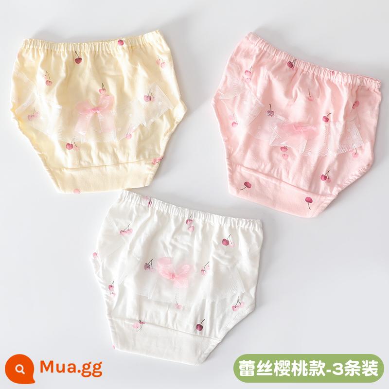 Đồ lót trẻ em nữ quần đùi cotton bé tập 0-5 tuổi 1 quần 2 quần bánh mì 3 quần mỏng 4 quần 4 trẻ em - 80058 Ren Cherry Style-3 Gói