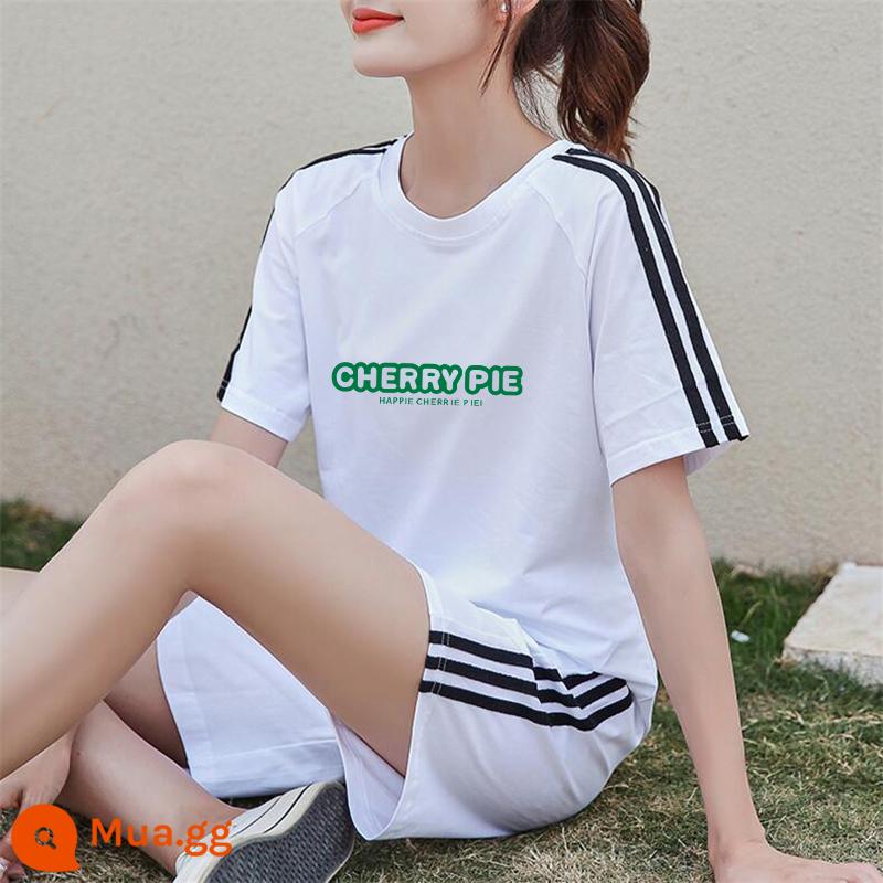 Áo thun ngắn tay + quần short cotton nguyên chất giản dị Bộ đồ thể thao nữ mùa hè 2022 bộ đồ hai mảnh thời trang mới hợp thời trang - Bộ vest trắng XY519