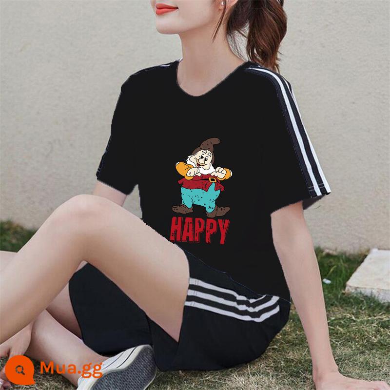 Áo thun ngắn tay + quần short cotton nguyên chất giản dị Bộ đồ thể thao nữ mùa hè 2022 bộ đồ hai mảnh thời trang mới hợp thời trang - Bộ vest đen XY531