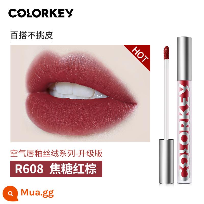 [Dabo Exclusive] Colorkey Air Lip Glaze Velvet Black Mirror Lip Gloss Matte Lipstick - [Velvet]R608 Caramel Đỏ Nâu