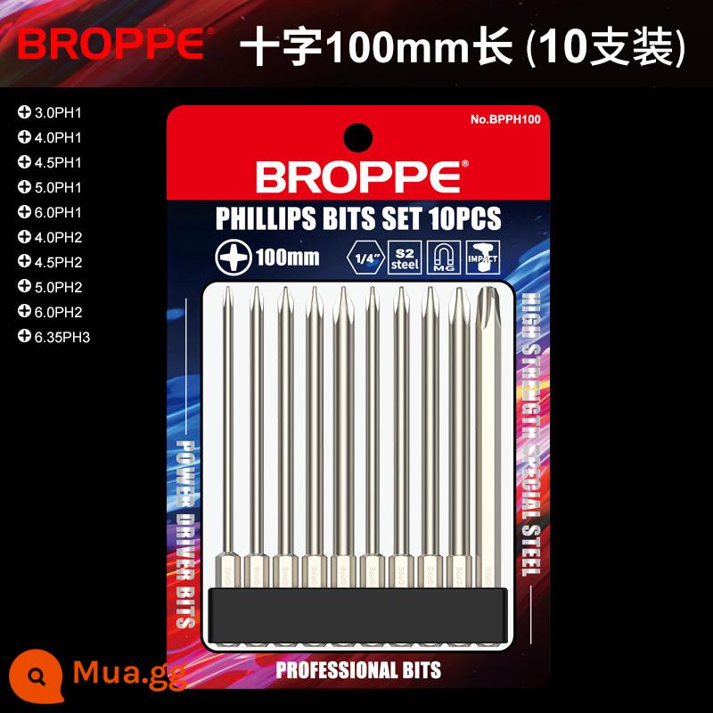 BROPPE mở rộng chéo bit máy khoan điện máy khoan điện đầu mịn S2 độ cứng cao và bộ nam châm mạnh - Đường chéo 100mm (gói 10)