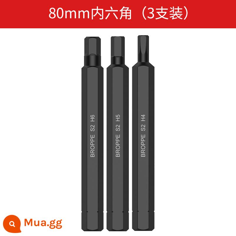 Đầu tuốc nơ vít lục giác một chữ BROPPE Đầu tuốc nơ vít tác động S2 Đầu tuốc nơ vít tác động - Lục giác bên trong 80mm (gói 3)