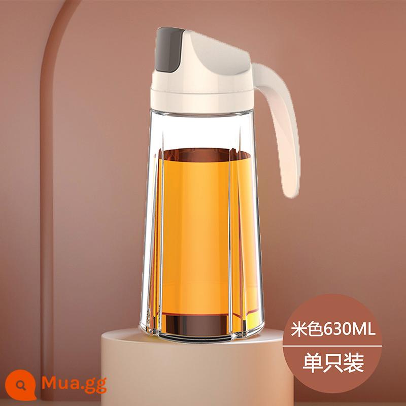 Chai dầu chống dầu, nồi dầu thủy tinh chống rò rỉ, đóng mở tự động, bộ chai đựng nước tương và giấm gia dụng dung tích lớn - Đóng mở tự động, màu be 630ml, không rỉ dầu hay dính dầu