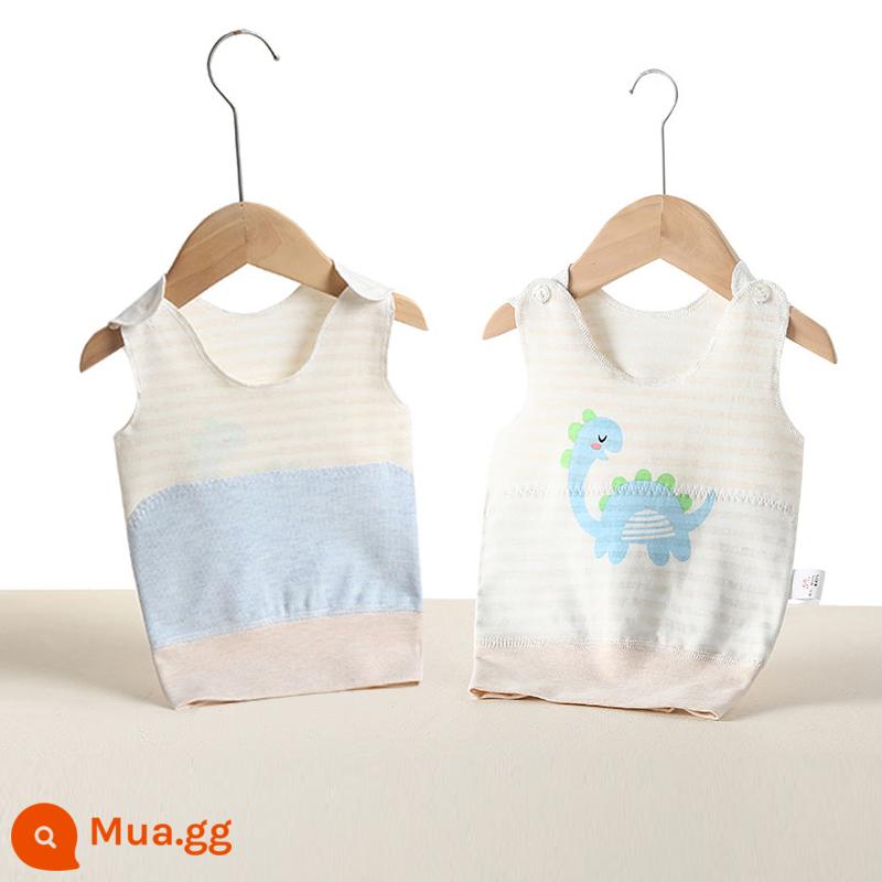 Áo bảo vệ bụng bé, áo mùa thu đông cotton nguyên chất mùa xuân và mùa thu cho bé, nam và nữ, đồ lót cho trẻ sơ sinh, phong cách mùa đông cho trẻ sơ sinh và trẻ mới biết đi - Khủng long sọc vàng (Bộ bảo vệ bụng hai lớp)