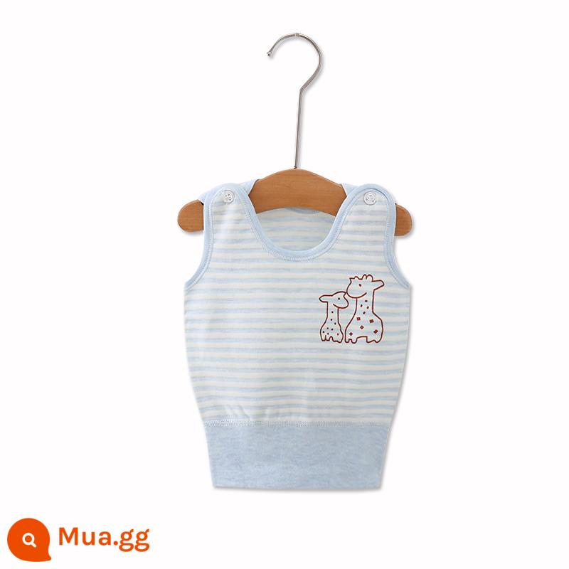 Áo bảo vệ bụng bé, áo mùa thu đông cotton nguyên chất mùa xuân và mùa thu cho bé, nam và nữ, đồ lót cho trẻ sơ sinh, phong cách mùa đông cho trẻ sơ sinh và trẻ mới biết đi - sọc đơn màu xanh