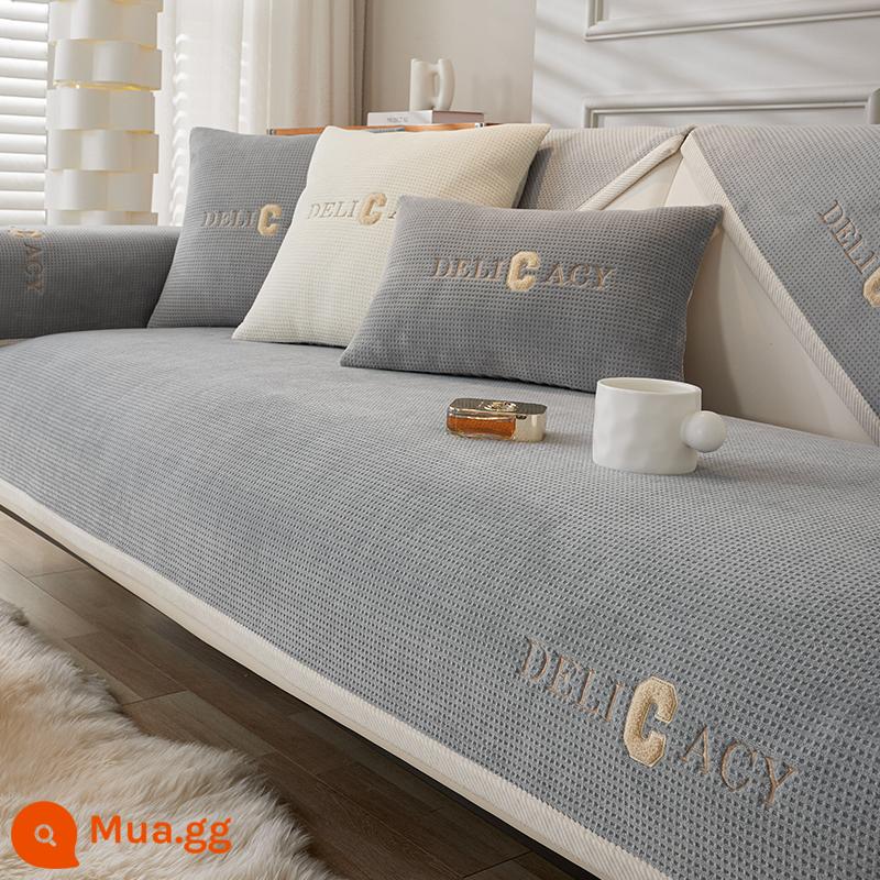 Sữa Mùa Đông Nhung Sofa Đệm Dày Mùa Đông Ấm Áp Sang Trọng Sang Trọng Đệm Chống Trơn Trượt Ghế Sofa Bao Khăn Vải - Xiaoxiangfeng-màu xám đậm