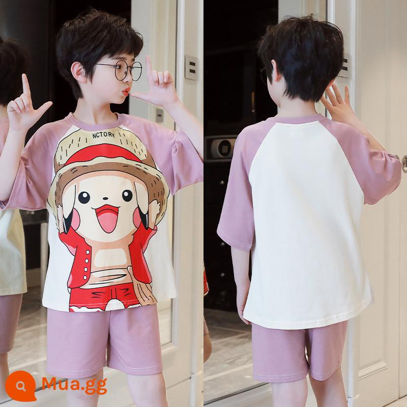 Cotton Trẻ Em Bộ Đồ Ngủ Bé Trai Mùa Hè Phần Mỏng Hoạt Hình Cậu Bé Khủng Long Tay Ngắn Cho Bé Phục Vụ Tại Nhà 2 Bộ Đồ - Pikachu lớn [bộ]