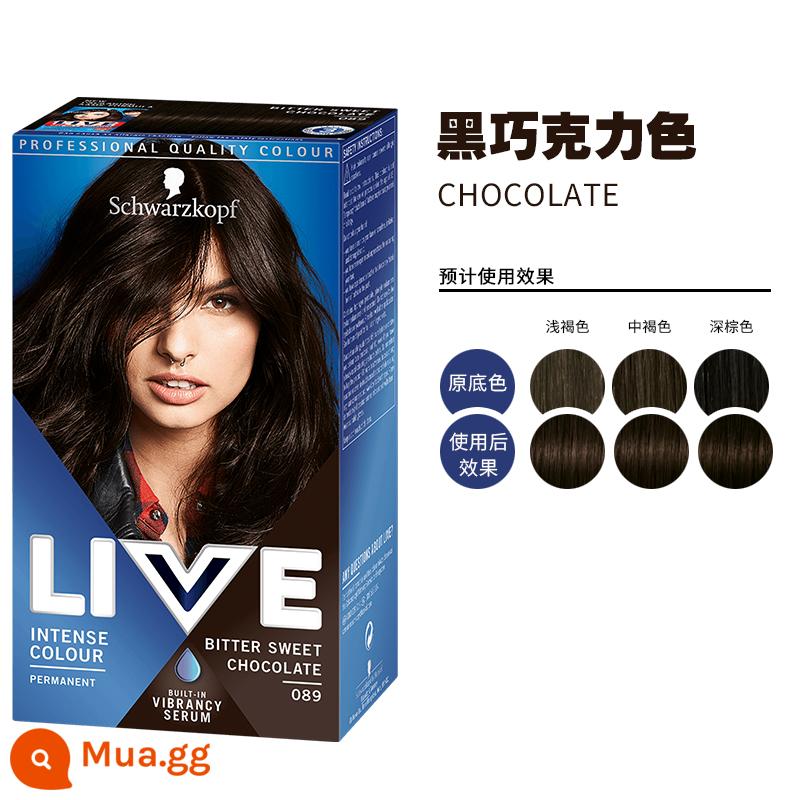 Thuốc nhuộm tóc Schwarzkopf live090 shihualou chăm sóc chính thức l75 màu xanh đen 101 thuốc nhuộm tóc 2023 thực vật nguyên chất - Màu sô cô la 089 Màu sô cô la đen