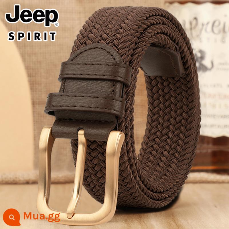 Jeep Jeep Chiến Thuật Mùa Hè Thun Dệt Đấm Lỗ Thắt Lưng Nam Triều Thun Vải Bố Thun Thắt Lưng Triều - Phong cách hai khóa vàng màu cà phê