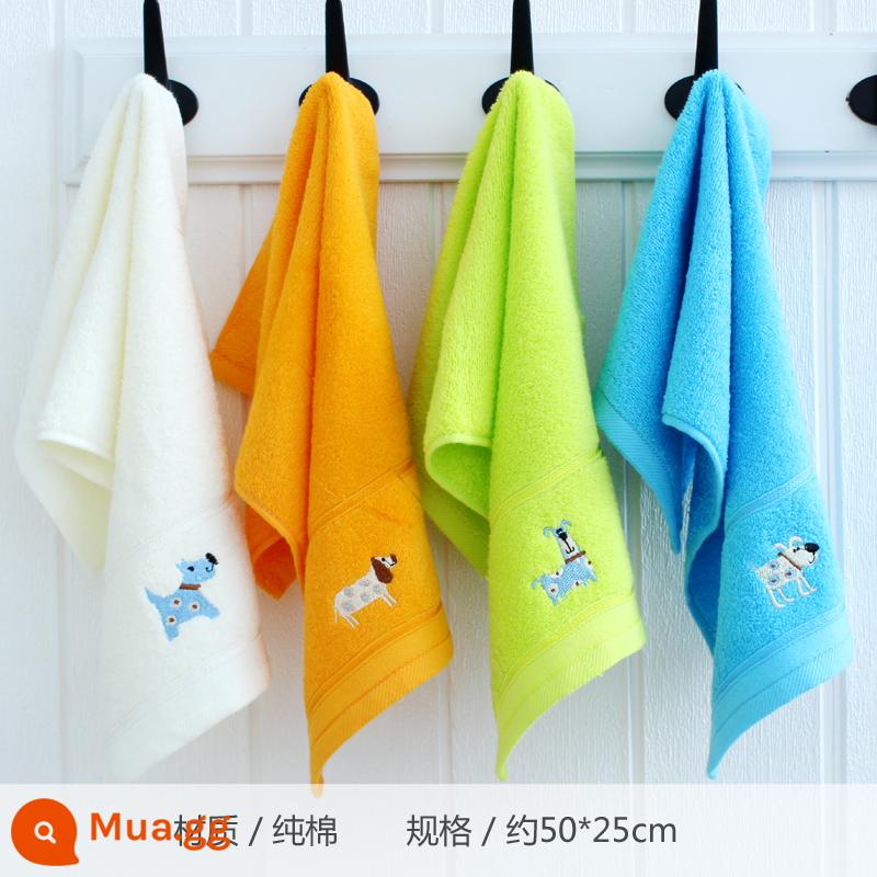 Khăn trẻ em Jie Liya cotton nguyên chất rửa mặt nam nữ cotton trẻ em đặc biệt tắm mềm thấm hút nha - 7041 mét, mỗi màu cam, xanh lá cây và xanh dương 1 chiếc (gói 4 chiếc)