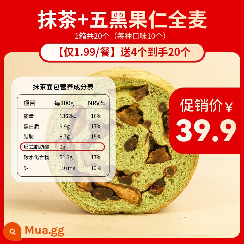 Shen Xiaoshan Bánh mì nguyên hạt Bánh mì Nut Wheel Nut Date Pie Dalieba Multigrain Bánh mì châu Âu Bánh mì nướng Bữa sáng thay thế bữa ăn - ★[Khuyến nghị! Chỉ 1,99/bữa] Matcha + Ngũ Vị Đen (tặng 4 miếng tặng 20 miếng) cân bằng dinh dưỡng