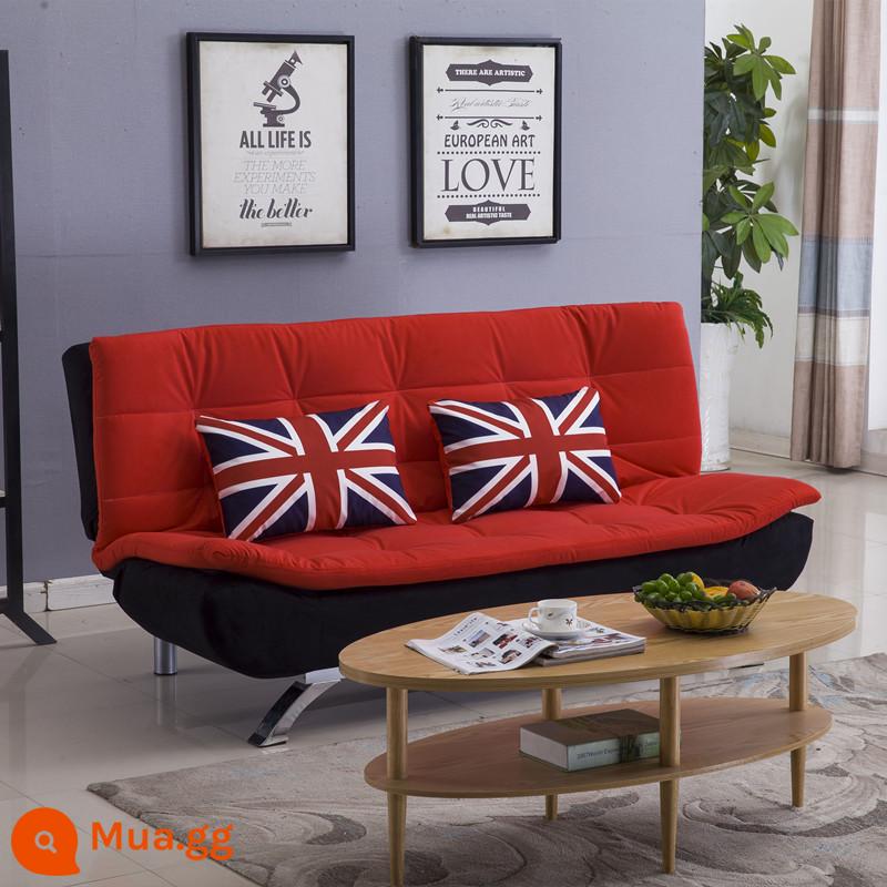 Công nghệ không cần giặt sofa vải căn hộ nhỏ có thể gập đôi phòng khách Bắc Âu đơn giản hiện đại nhẹ sang trọng sofa giường cao su - [Bông và lanh] đen và đỏ