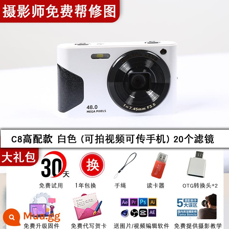 S100 máy ảnh kỹ thuật số CCD retro mới cho sinh viên cấp nhập cảnh VLOG HD máy ảnh thẻ nữ video 4K - C8 trắng 20 bộ lọc mới