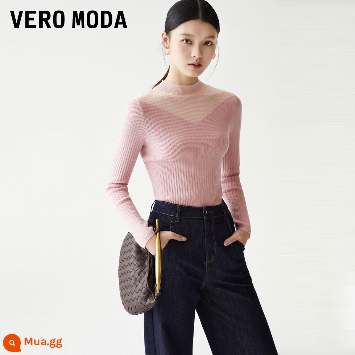 Vero Moda hàng dệt kim len thu đông phong cách mới thiết kế dài tay bằng len nguyên chất mang lại cảm giác tự tu luyện và hướng thiện cho phụ nữ▲ - Áo sơ mi len đáy bằng len màu hồng nhạt có thể giặt bằng máy C16