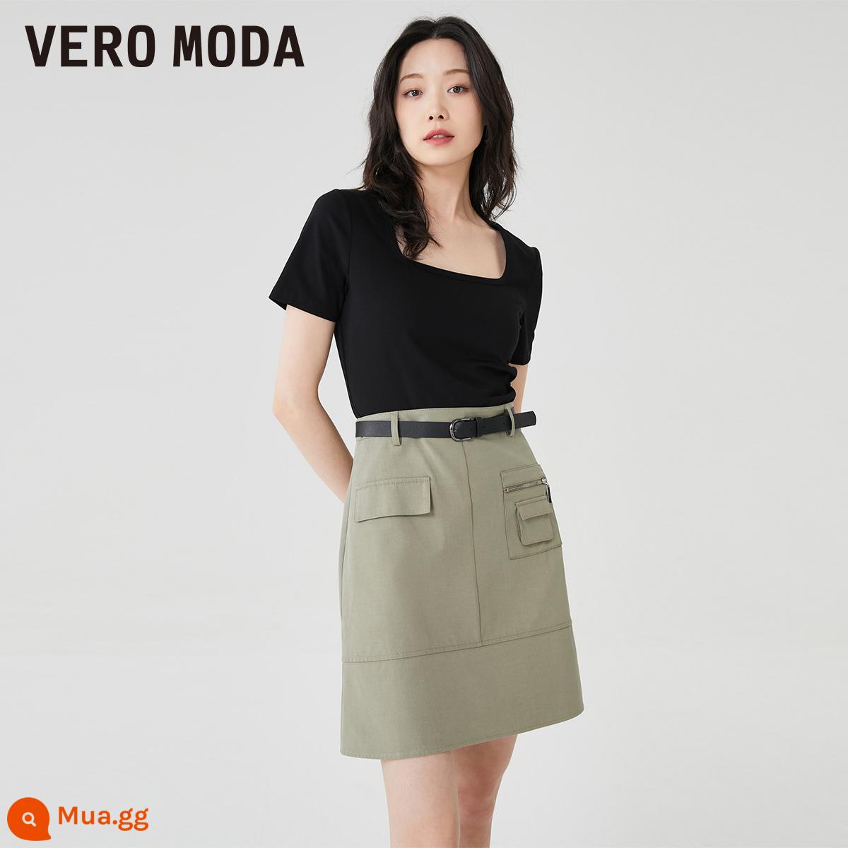 [Hot Sale] Áo thun Vero Moda mùa hè 2023 mới màu đen mỏng cổ vuông có đáy cho nữ▲ - S59 màu đen