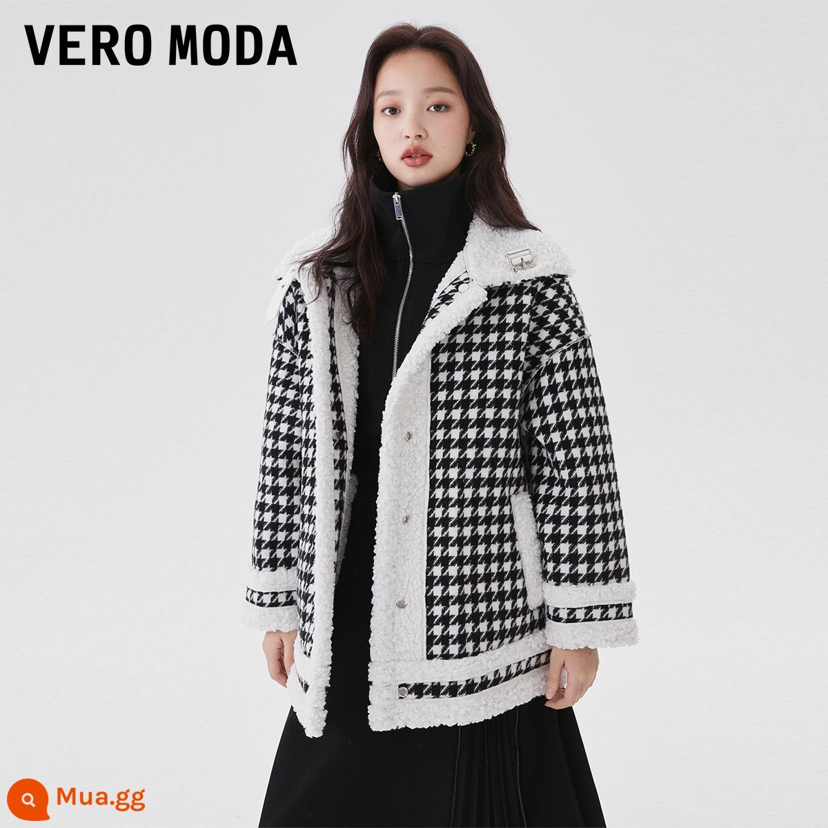 Áo khoác Vero Moda áo khoác đầu xuân 2023 mới mặc hai mặt bằng lông cừu kẻ sọc giả nhung cừu▲ - S59 màu đen