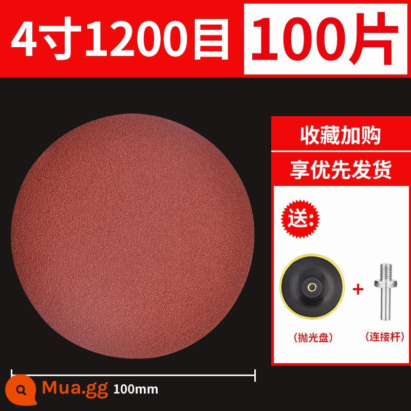 4-Inch Giấy Nhám Thông Tắc Đường Ống Gỗ Treo Tường Máy Mài Đánh Bóng Tròn Hút Lưng Nhung Tự Dính Máy Mài Góc Đĩa Mài - [4 inch 1200 lưới] 100 miếng chải đi kèm đĩa đánh bóng + thanh nối