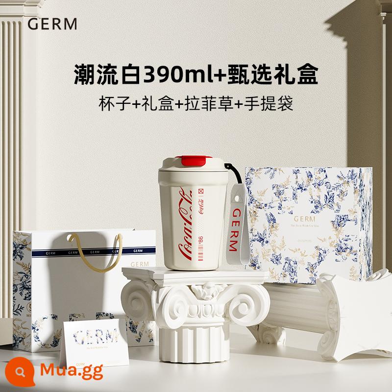 GERM Coca-Cola Cốc Cà Phê Cách Nhiệt Cốc Nữ Giá Trị Cao Nam Retro Hiện Đại Cốc Nước Đi Kèm Cốc - Hộp quà-Trendy trắng 390ml [hộp quà + túi xách tay]