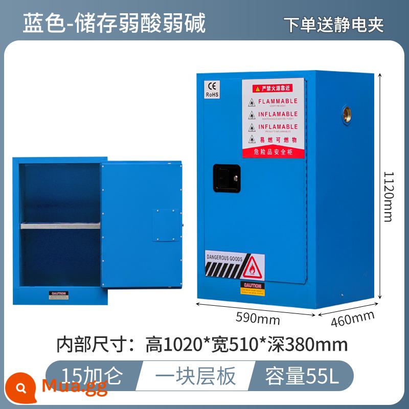 Tủ chống cháy nổ công nghiệp tủ an toàn hóa chất dễ cháy Tủ 4/45 gallon phòng thí nghiệm chai đơn tất cả tủ xi lanh khí bằng thép - 15 gallon dày hai lớp (màu xanh)